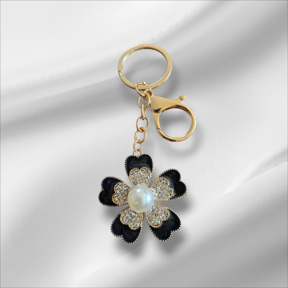 Gold and‎ Black Clover Flower Keychain/Purse Charm